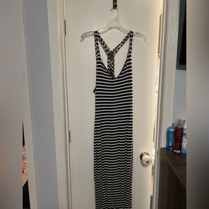 Moa Moa Navy and White Striped Backless Dress